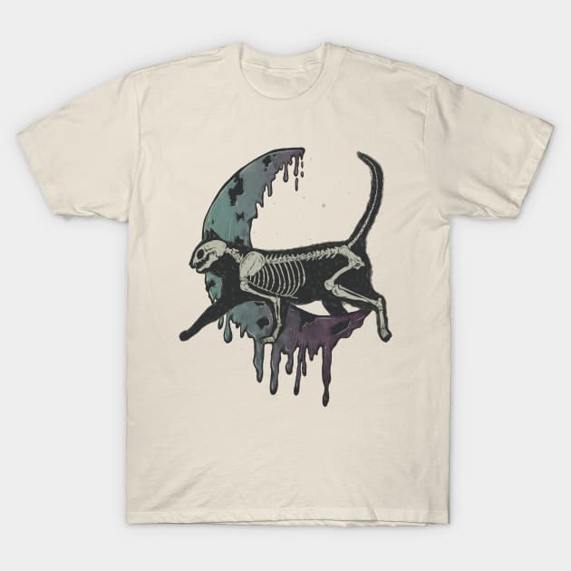 Cat Skeleton over the moon T-Shirt by Jess Adams